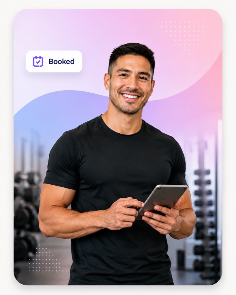 Personal trainer confirming a booking on a tablet